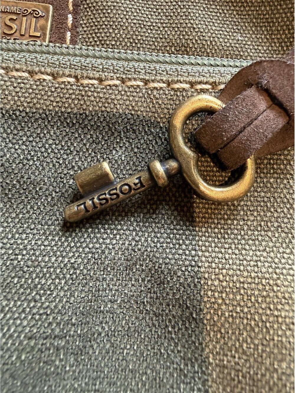Vintage Fossil Canvas Shoulder Bag Canvas Strap With Metal Key - Picture 6 of 9